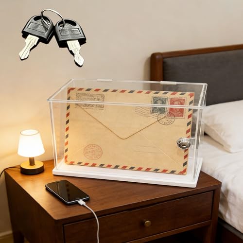 Vibeo Cajas de Metacrilato Caja de Almacenamiento de Acrílico Transparente con Cerradura y Llaves, Vitrina Abatible de 10 a 45 cm, Vitrina a Prueba de Polvo para Figuras(30x20x20cm/12x8x8in)