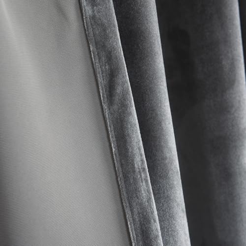Roslynwood Silver Velvet Curtain 63 inches Long - Curtains Block Light Rod Pocket Thermal Insulated Window Drapes for Living Room/Bedroom/Dining Room, 52Wx63L, 2 Panels - Thumbnail 5