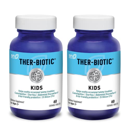 Klaire Labs Ther-Biotic Kids Chewable Probiotic - GI Health + Immune Support for Kids - Chewable 25b CFU Lactobacillus + Bifidobacterium - Hypoallergenic, Dairy-Free (60 Tablets / 2 Pack)