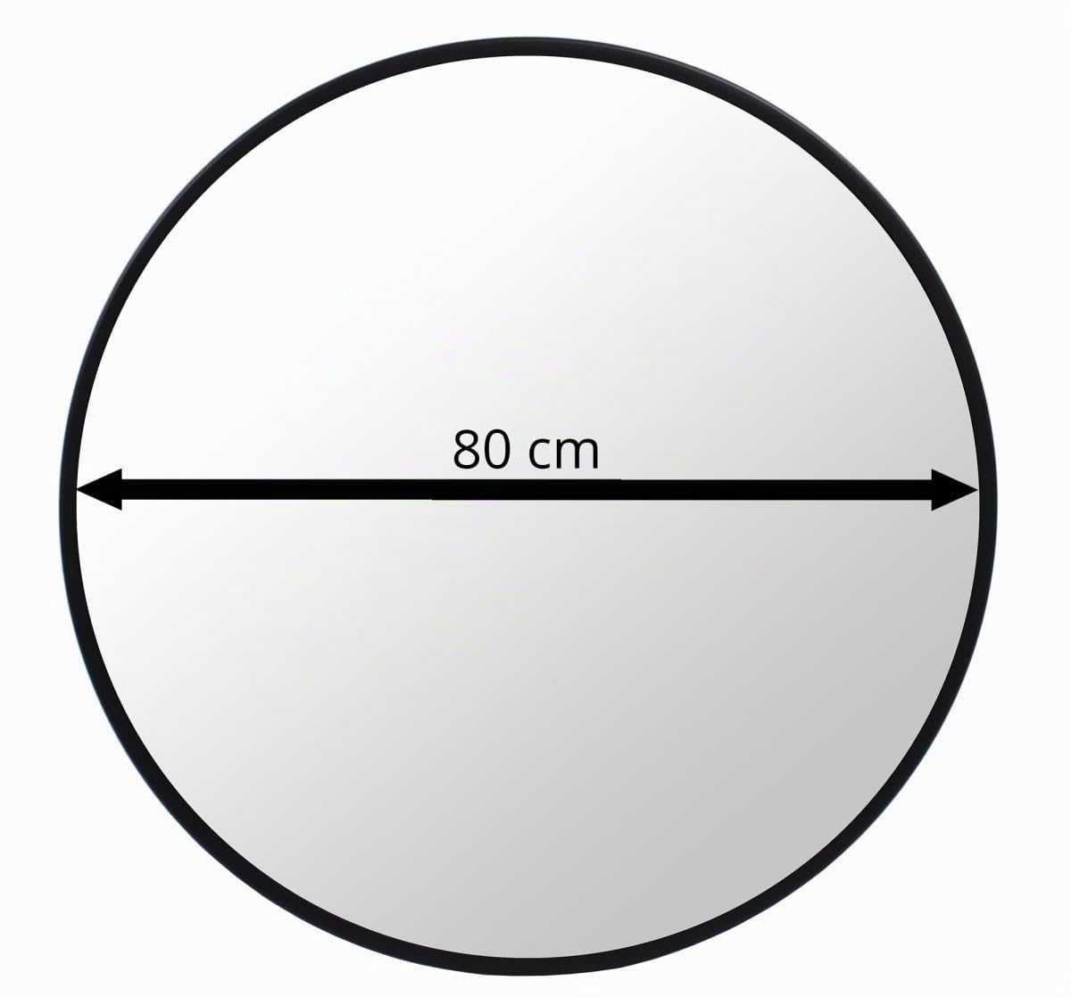 Espejo Decorativos de Pared Redondo 80 cm - Marco Negro para Sala de Estar y Dormitorio