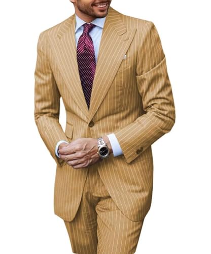 Men's Suit 2 Piece Set Slim Fit Pinstripe Suits for Men Business Wedding Prom Tuxedos Formal Dress Blazer Pants Set4
