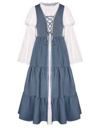 Scarlet Darkness Girls Renaissance Dress Medieval Peasant Long Sleeve Dresses