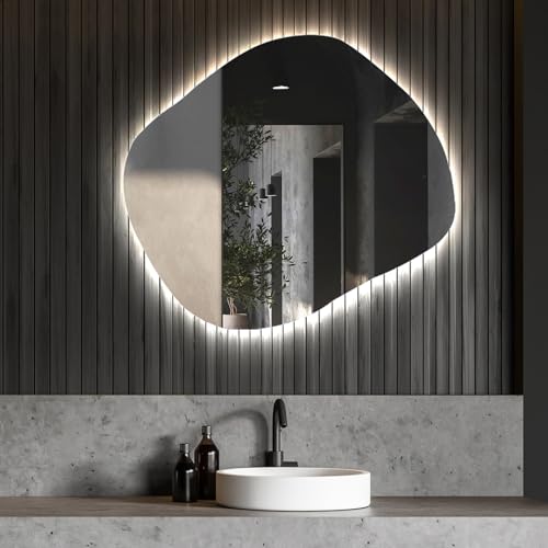 Artforma Badspiegel mit Beleuchtung - Asymmetrischer Spiegel - 74x64 - Led...