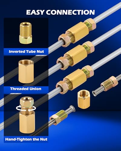 Image of Orion Motor Tech 3 /16 in Brake Line Kit, Brake Line Flaring Tool Kit with 25 ft Brake Line, 16 Fittings & 4 Unions, Double & Single Flaring Tool Kit for Most Hydraulic Braking Fuel Systems