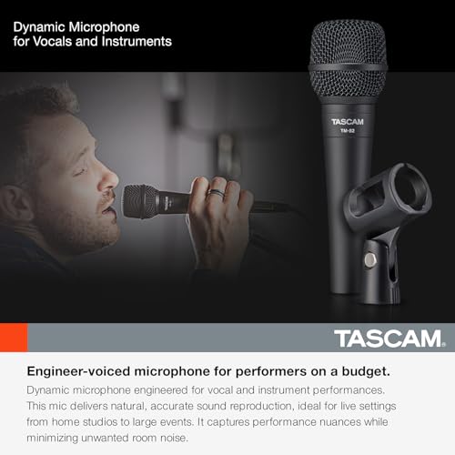 TASCAM(タスカム) TM-82 ボーカル用 ダイナミックマイク マイクホルダー付 ボーカル Youtube 配信 収録 ライブ イベント 簡易PA設備 音楽スタジオ 宴会 カラオケ