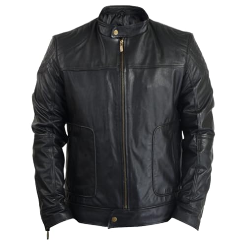 Image of Body Guard Genuine Leather Jacket | Genuine & Pure Leather Jacket | Mens Solid Biker Jacket | Full Sleeve Solid Jacket for Men's Biker Style | 2 Insiide & 2 Outside Pockets with zipped Sleeve