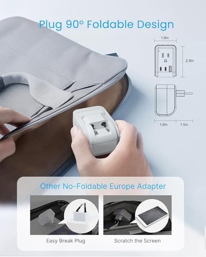 1 Pack European Travel Plug Adapter, VINTAR Foldable International Power Plug with 2 AC Outlets 3 USB Ports(2 USB C), Type C Travel Essentials Charger for Canada to Most of Europe Italy Spain France - 1