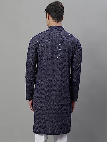 Image of Jompers Men's Chikankari Rayon Regular Fit Embroidered and Sequence Kurtas Only