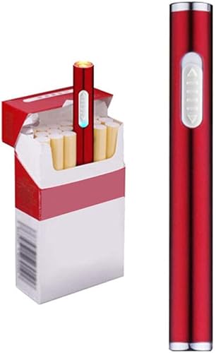 Encendedor de cigarrillos eléctrico USB, mini portátil, recargable, resistente al viento, sin llama, sin gas, encendedor (rojo) Encendedor USB