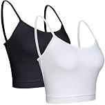 BQTQ 2 Pieces Camisole Top Spaghetti Strap Cotton Crop Tank Tops for Women Girls, Black and White, S