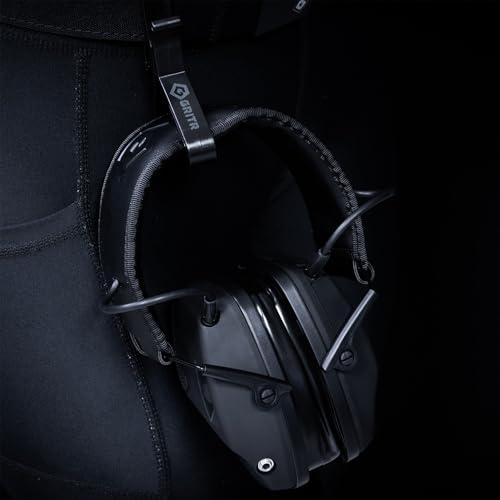 GRITR Electronic Hearing Protection w/EVA Case - Ear Muffs for Noise Reduction w/ 5X Sound Amplification - Personal Protective Equipment & Safety Gear for Shooting, Hunting, Industrial Work, Black