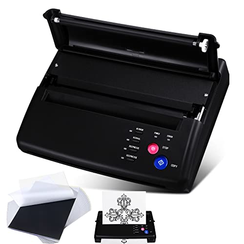 Tattoo Transfer Machine with 30 Pieces Transfer Paper, Thermal Copier Printer for Tattoo Supplies (Black)