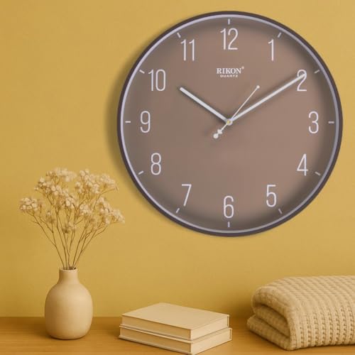 Image of Rikon RK 15 SW Round Circular Analog Wall Clock - Designer Beige with Silent Movement, Stylish & Modern for Home & Office (39.37 x 39.37 cm)