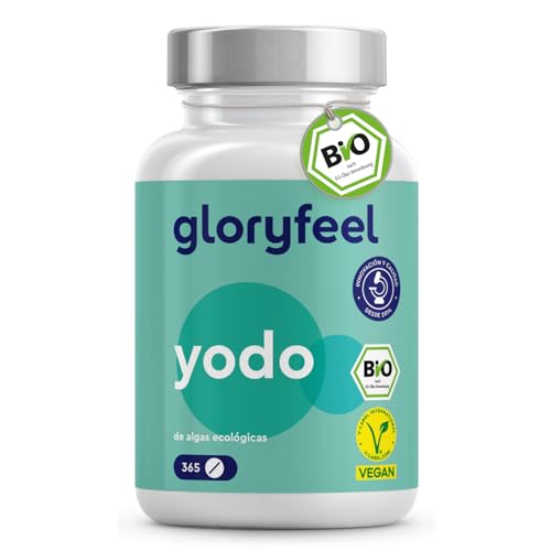 Yodo de Algas Ecológicas - 225µg Yodo Alta Dosis - 365 Tabletas - Calidad Ecológica Certificada - Yodo 100% natural de algas pardas - Función tiroidea + Hormonas - Vegano y Probado en Laboratorio