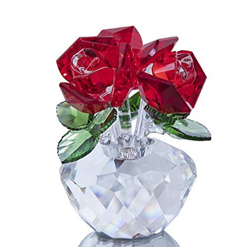 H&D HYALINE & DORA Bouquet de roses en cristal Bibelot de décoration avec boîte cadeau, Verre, Rouge.