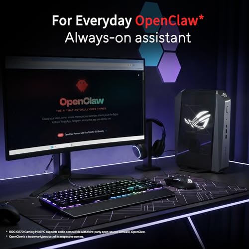 Image of ROG GR70 Gaming Mini PC with AMD Ryzen 9 9955HX CPU, NVIDIA GeForce RTX 5070 Mobile GPU, 32GB DDR5 RAM, 2TB NVMe SSD, Triple-Fan QuietFlow Cooling, Wi-Fi 7 & BT 5.4, extensive I /O, and ARGB Lighting