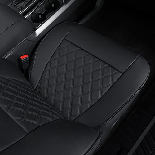Image of LUCKYMAN CLUB Custom Front Seat Covers for F150 2015-2026 Pickup Car Truck, Front Only, Waterproof Faux Leather, Full Coverage, Also Fit 2017-2026 F250 /F350 (Front Only-Black)