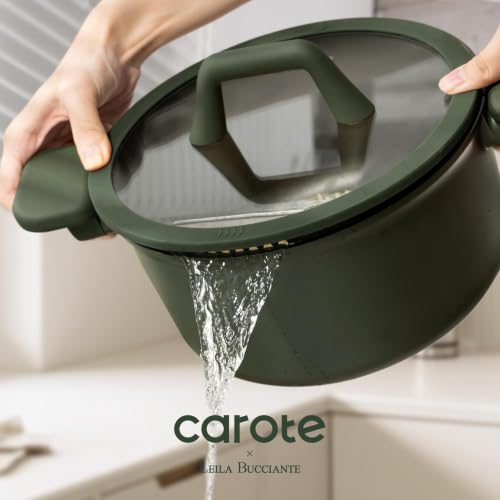 Image of CAROTE 49pcs Nonstick Cookware Set, Pots and Pans Set with Bakeware | Cooking Set with Silicone Lids, Ultra Durable, Easy Clean, Induction Compatible, Even Heating, with Knife Set, Green