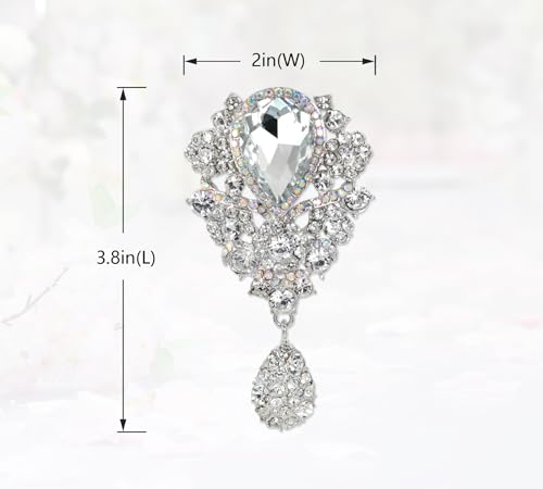 Image of Gyn&Joy Women's Austrian Crystal Bouquet Flower Teardrop Large Gorgeous Brooch Pin