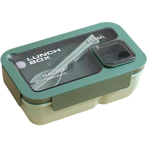 弁当箱 1段 お弁当箱 女性 便当盒 おべんとう箱 Lunch box お箸とスプーン付き 850ml/1100ml ランチボックス レンジ 食洗器対応 汁漏れ防止 冷凍可能 軽量 手作り大容量べんとう箱 男子 女子 学生 食器を付き 通勤 通学 (グリー
