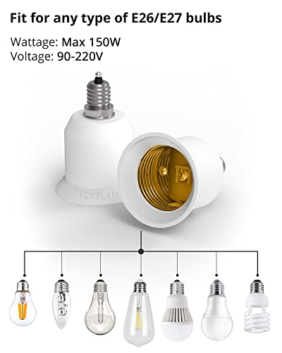 5-Pack JACKYLED E12 to E26 Adapter, Chandelier Light Socket, Candelabra E12 to Medium Socket E26/E27 Converter Bulb Base Adapter Converter for Ceiling Fans, Pendant Light, Chandelier, Desk Lamp