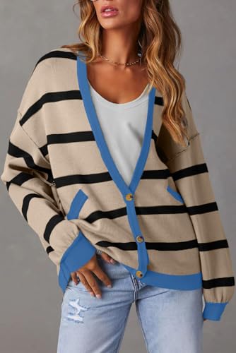 Women's Relaxed Fit White Colorblock Drop Shoulder Button Cardigan4