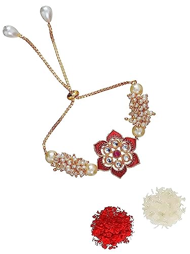 Image of Elegant Traditional Gold Plated /Rakhi Combo Of 1 Piece for Men and Women /brother /sister /bhabhi Kundan Stone combo set (Same as Shown In Image)