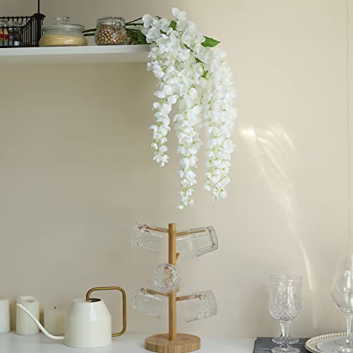 Dailisen 3 Strands 40'' Silk White Wisteria Artificial Flowers, Fake Wisteria Floral Hanging Plant Garland, For Home Decor, Party, Floor Vase, Balcony, Wedding Arrangement Decoration (White) #TOP5