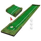 COSTWAY 300 x 50 cm Golf Puttingmatte, Putting Green mit 3 Golfbällen, 2 Lochgrößen & Fahne, Trainingsmatte für Indoor & Outdoor, Übungsmatte faltbar für Büro, Garten & Terrasse