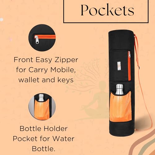 Image of Yoga Mat Cover Bag with Adjustable Shoulder Strap and Zipper Closure Waterproof Carry Bags fit up to 4mm to 8 mm Mats for Women and Men (Orange)