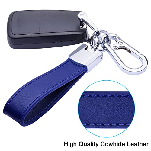 Wisdompro Genuine Leather Car Keychain, Universal Key Fob Keychain Leather Key Chain Holder For Men And Women, 360 Degree Rotatable, With Anti-Lost D-Ring, 3 Keyrings - Blue (Silver Carabiner Clip) #TOP1