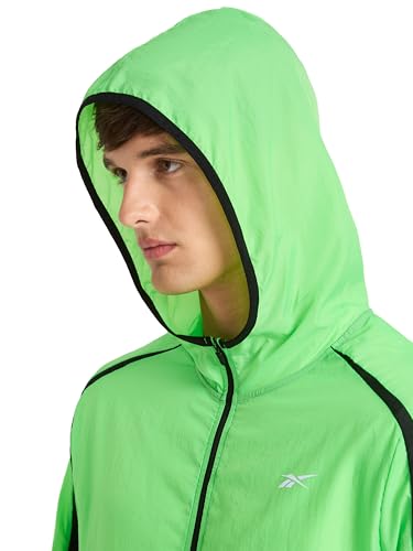 Image of Reebok Men's Running Woven Wind Jacket, Standard Fit, Lightweight Nylon Fabric