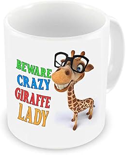 GrassVillage Crazy Giraffe Lady Ceramic Mug, Cup, White, Funny, Sarcasm Mug 11oz