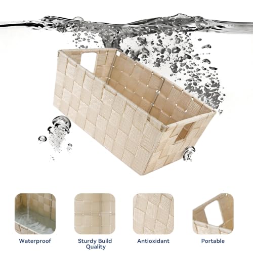 Image of Whitmor Small Woven Storage Baskets for Shelves - Decorative Bathroom Organizer Bins with Metal Structure, Versatile Shelf Storage Solution for Home Organization & Closet (Latte)
