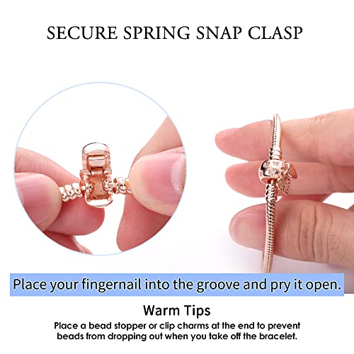 Image of 925 Sterling Silver Snake Chain Bracelets Fit Pandora Charms,Heart Clasp Bracelets Perfect For Any Glamour Gift for Women with 5 A Cubic Zirconia