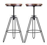 LOKKHAN Set of 2 Industrial Bar Stool-Vintage Adjustable Swivel Wood Metal Bar Stool-Rustic Farmhouse Cast Iron Kitchen Stools,24 Inch-30 Inch Counter Height-Bar Height,Matte Black,Fully Welded