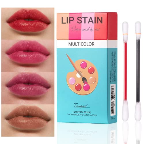 iMethod Lip Stain - 20-Count Lip Stain Cotton Swab, Waterproof & Long Lasting Liquid Non-Stick Lip Tint for Women (4 Colors)