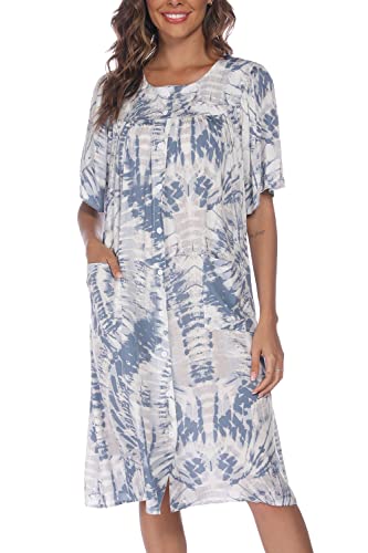 Image of COSUNIONY House Dresses for Women Cotton Short Sleeve House Coat Buttons Down Dusters Robe with Pockets S-XXL