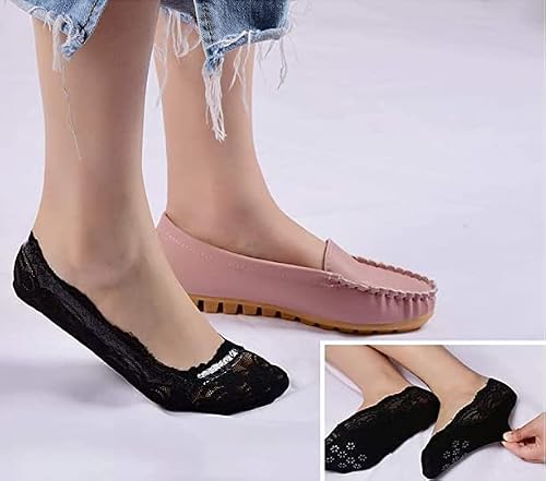 Cafurty 5 Pairs Lace No Show Socks Women No Show Liner Socks Low Cut Casual Socks Non Slip(Black,5-7 Inches, Small Size) #TOP3