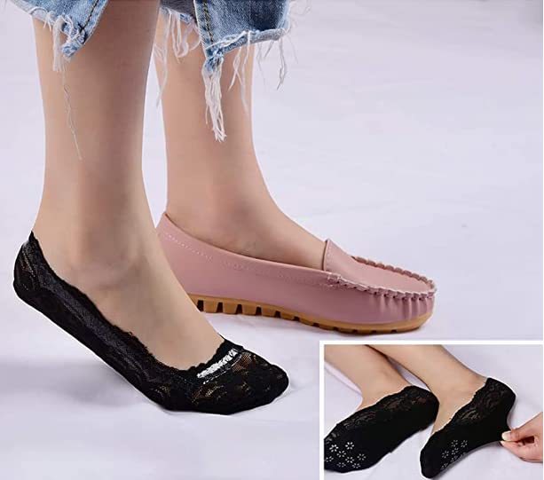 5 Pairs Lace No Show Socks Women No Show Liner Socks Low Cut Casual Socks Non Slip(Black,5-7 Inches, Small Size)4
