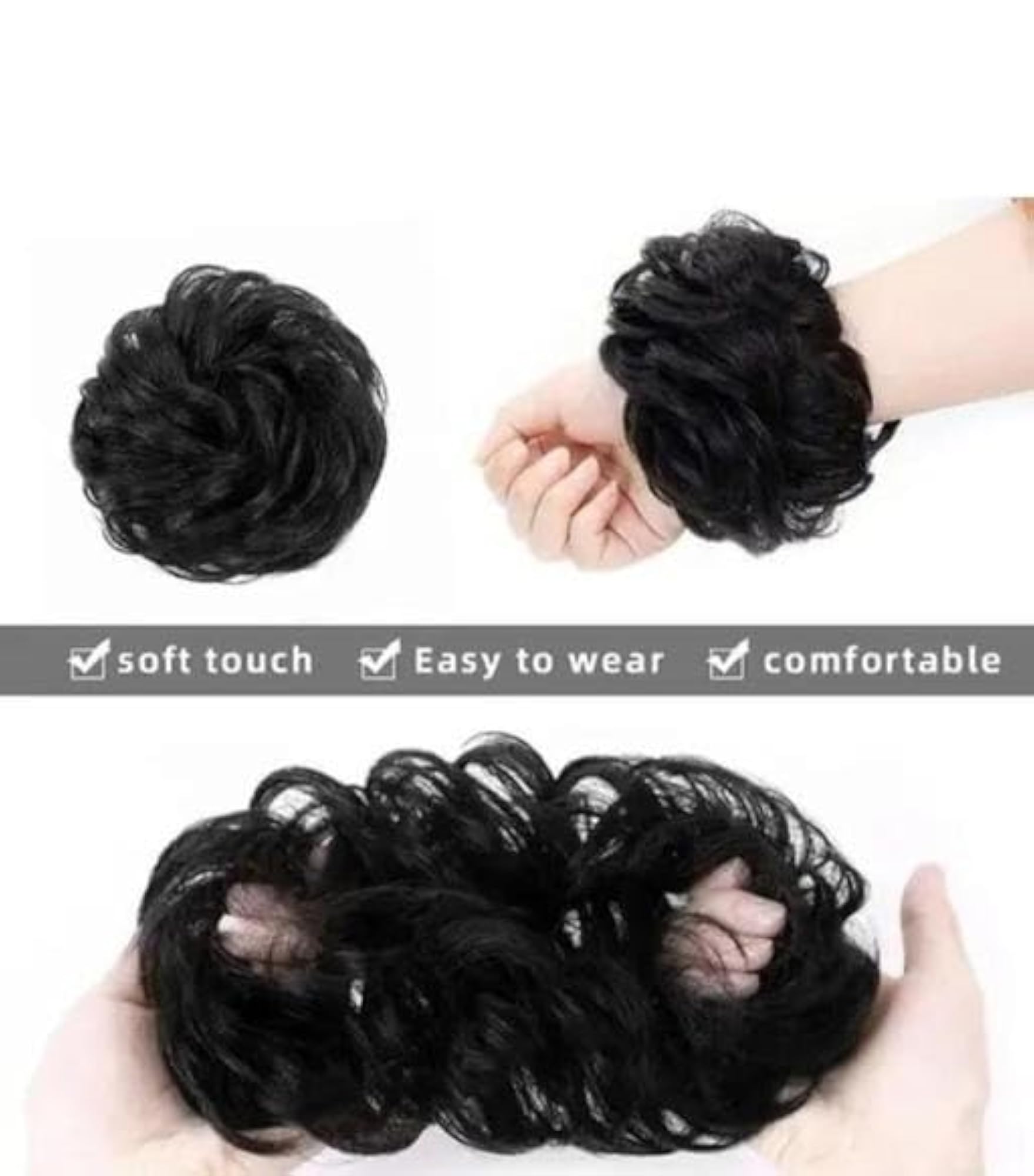 Synthetic Hair Bun Extension Juda Donut Scrunchie for Women, Black