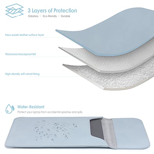Hyzuo 13.3-14 Inch Laptop Sleeve Compatible With Macbook Pro 14 2021 2022 M1 Pro/Max A2442, Macbook Air 13 Inch 2010-2017, Faux Suede Leather Case With Accessory Bag, Pale Blue #TOP2