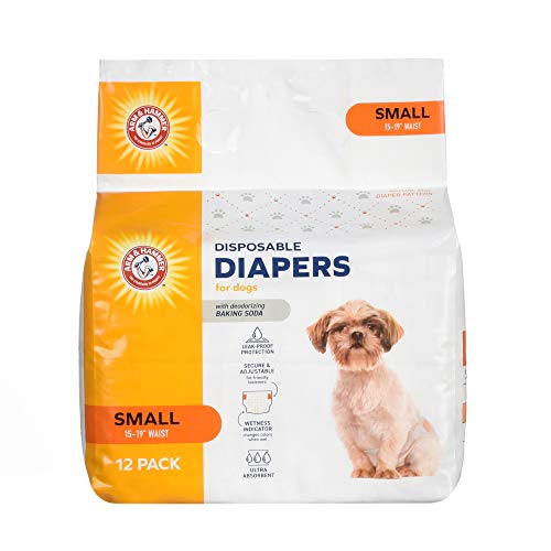 Image of Arm & Hammer for Pets Disposable Female Dog Diapers with Odor Control and Wetness Indicator, Leak Resistant Dog Diapers for Incontinence and Heat Cycles, Size Small 15-19 in Waist, 12 Count