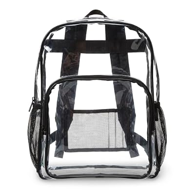 Amazon Basics Transparent Clear School Backpack, Water-Resistant PVC Plastic, Reinforced Shoulder Straps, 17 x 7 x 13 in