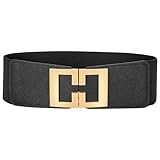 Wide Elastic Belts for Women Dresses Fashion Stretchy Waist Belt with Gold Buckle (Black)
