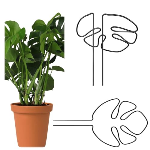 2 Stück Pflanzenstütze Monstera Blatt, Pflanzenstütze Im Blattdesign, für Gedeihendes Pflanzenwachstum Für Zimmerpflanzen, Alocasia Und Monstera, Dekorative Unterstützung (Schwarz)