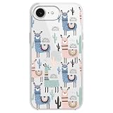Blingy's for iPhone 17e Case/iPhone 16e Case, Cute Cactus Llama Pattern Fun Alpaca Style Cartoon Animal Design Transparent Soft TPU Protective Clear Case 6.1 inch (Blue Alpacas)