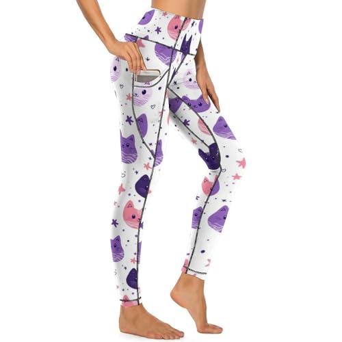 Legging d'entraînement imprimé chat violet idéal pour le yoga et le quotidien