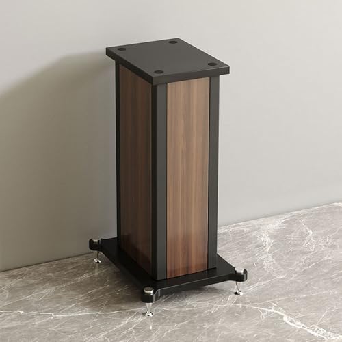 Coppia di supporti universali per altoparlanti, robusti supporti da pavimento per audio surround e altoparlanti da scaffale, riempimento centrale con sabbia, perfetti per home theater, finitura noce