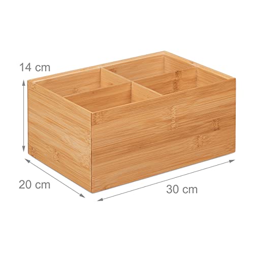 Relaxdays Storage Box, 4 Compartments, Stackable, Dimensions H x W x D: 14 x 30 x 20 cm, Bamboo, Natural - Image 4